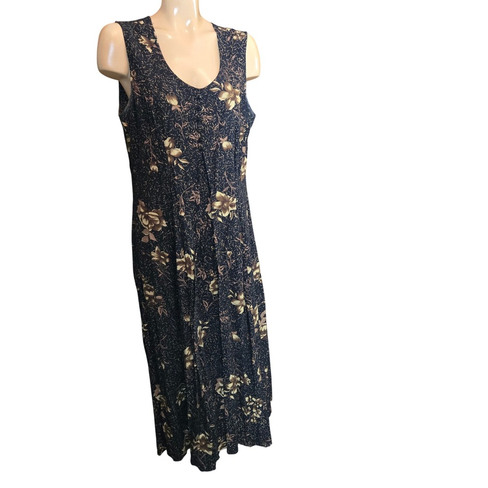 Jamie Brooke Womens Maxi Dress‎ Floral Sleeveless Brown Rayon Size 16 Vintage